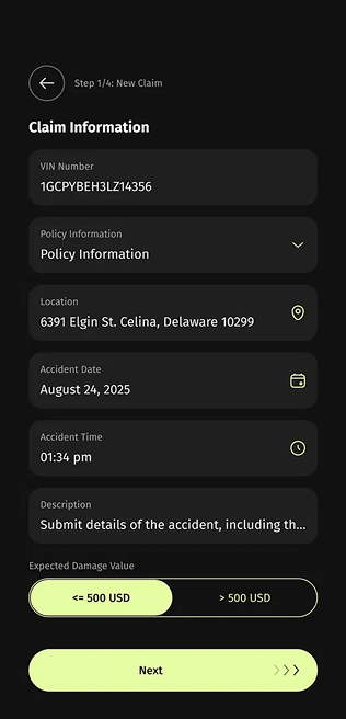 Claim information — CoverRide screen