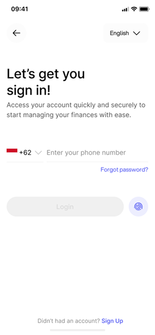 Sign in screen