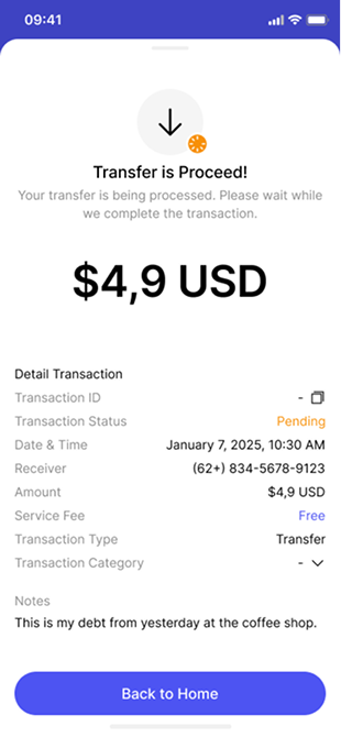 Transaction pending screen