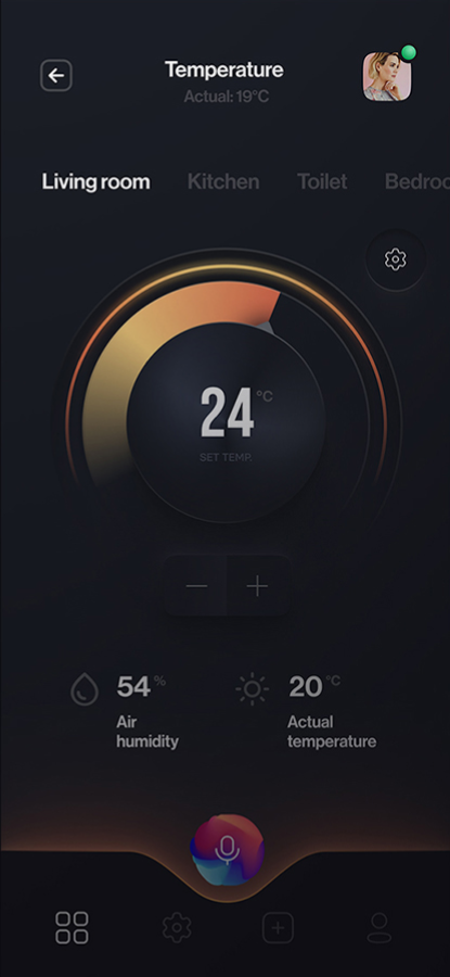 Temperature — active control — HomeNest screen