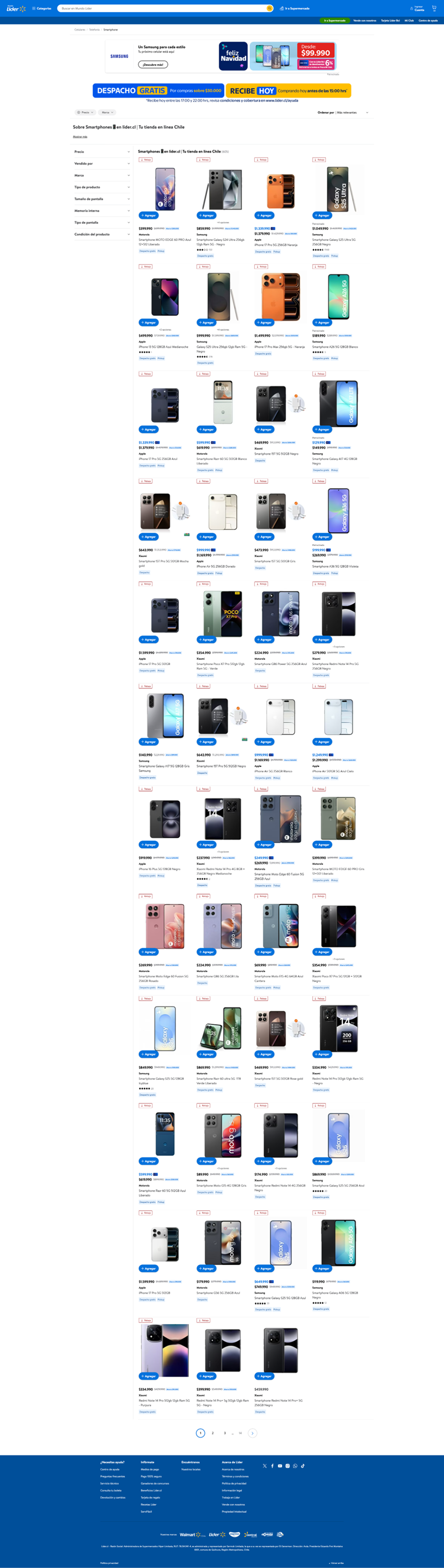 Product listing — Líder screen