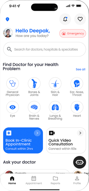 Care home and consultation options — MyDoc screen
