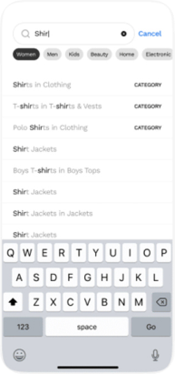 Search suggestions — QuickCart screen