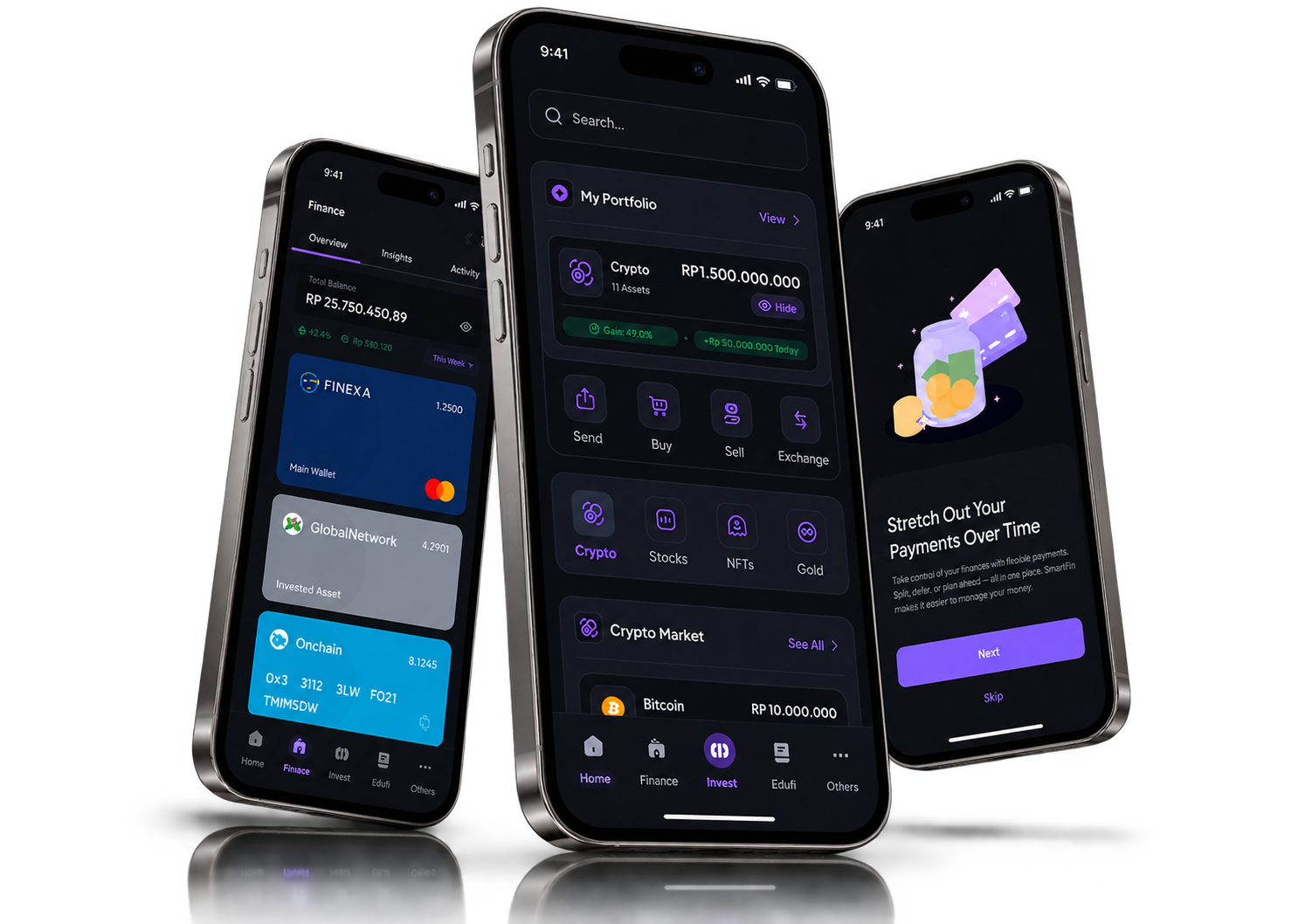 SmartFin case-study hero with finance, investment and payment screens