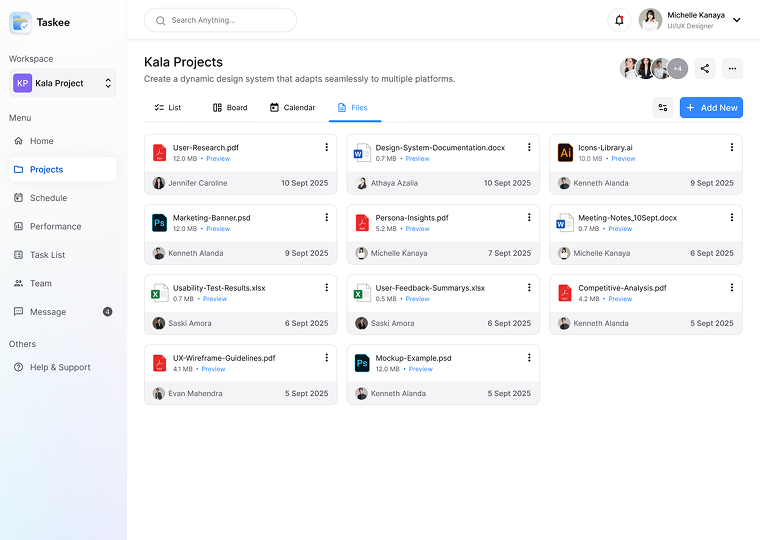Project files — Taskee screen