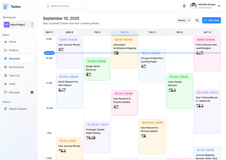 Schedule — Taskee screen