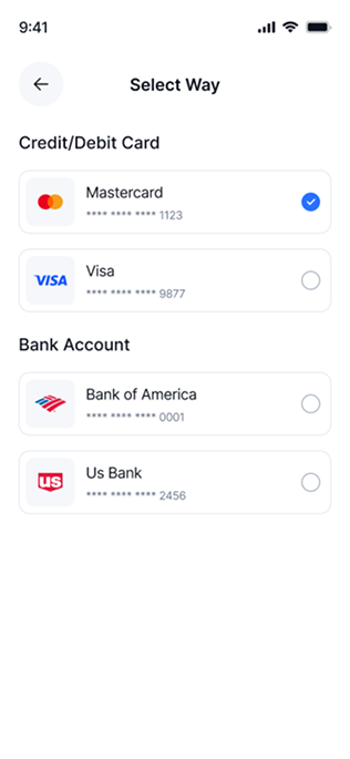 Funding-method choice — UniPay screen