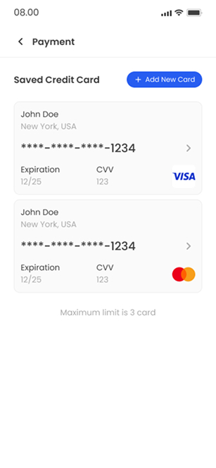 Saved payment methods — ZapPay screen