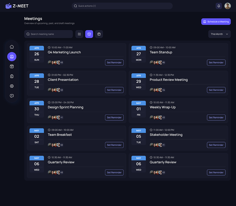 Meeting grid — Z-Meet screen