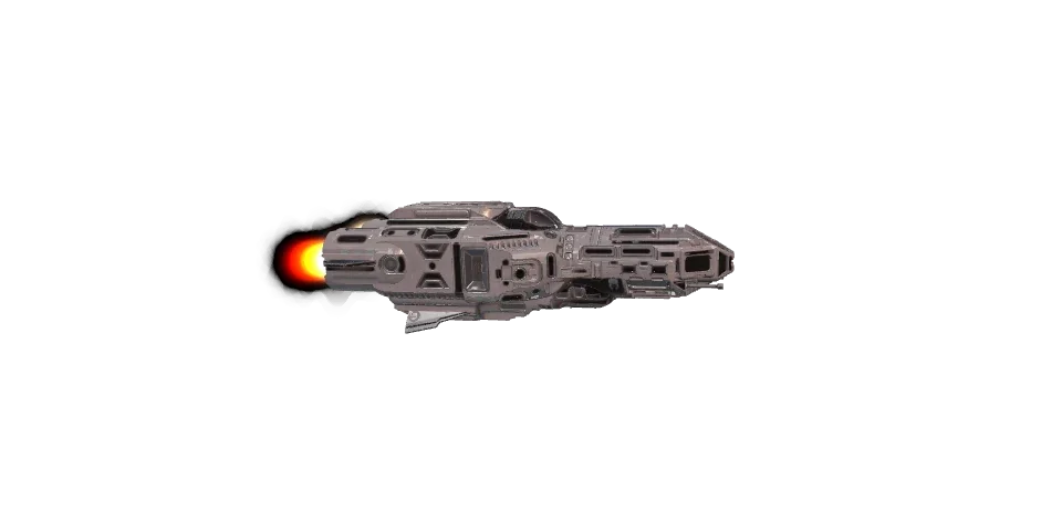 Original LP spacecraft slowly turning with its engine firing