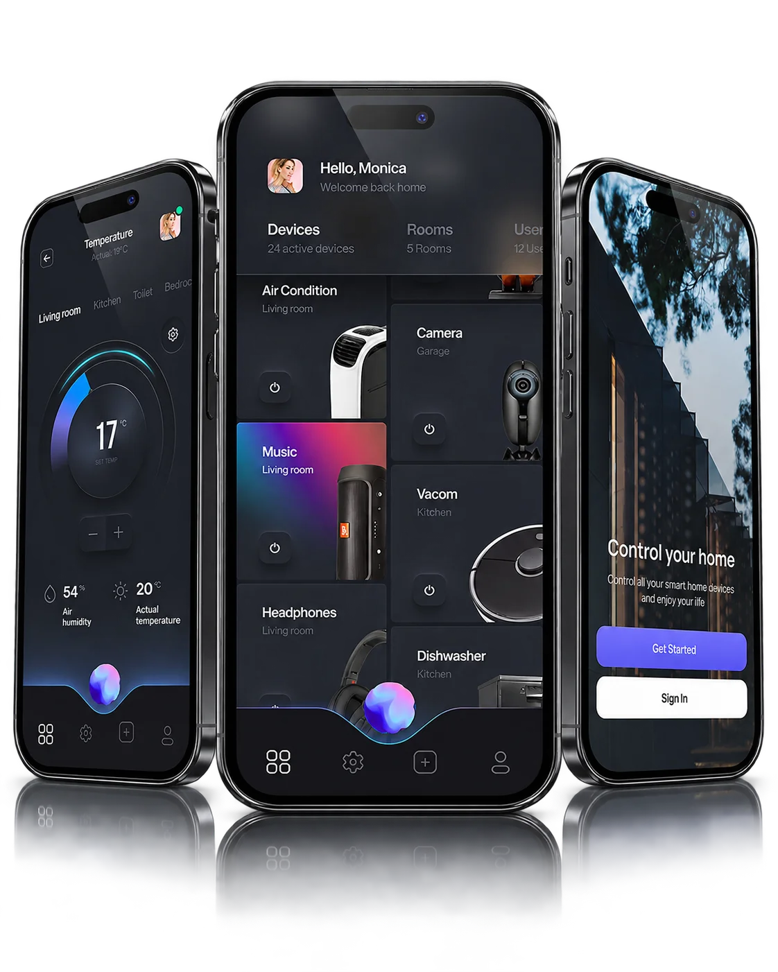 HomeNest smart home app screens